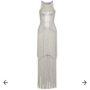 HERVE LEGER Fringed metallic printed bandage gown